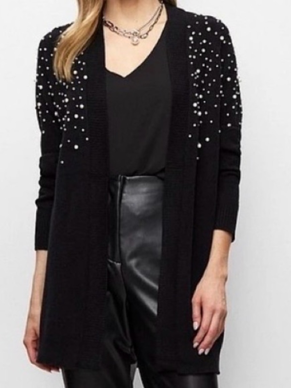 MELANIE LYNE Embellished Open-Front Cardigan Sweater